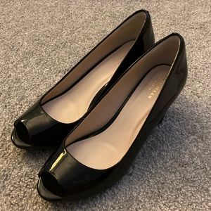 Cole Haan size 7.5 Black Patent Leather Peep-toe Wedge